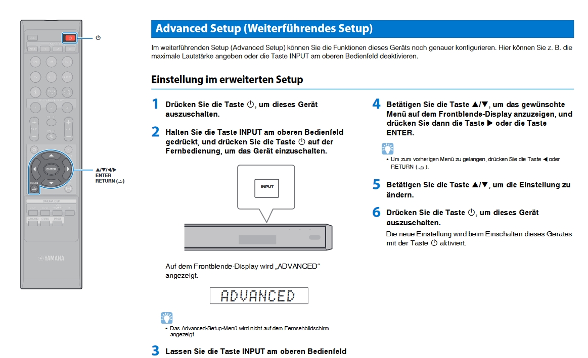 Yamaha YSP2700 Aufruf Advanced setup © Yamaha Music Europe GmbH